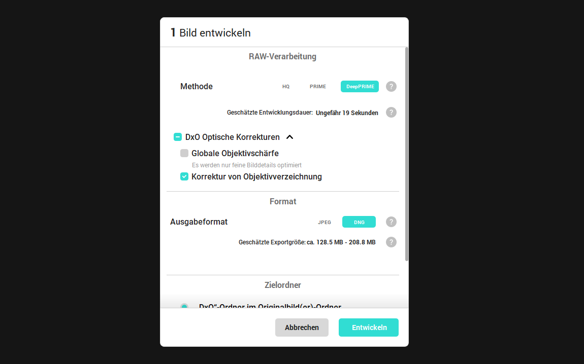 Das DxO PureRAW Modul.