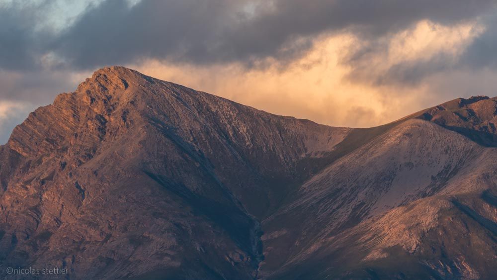 Sunset over the Swiss Alps in Engadin.
