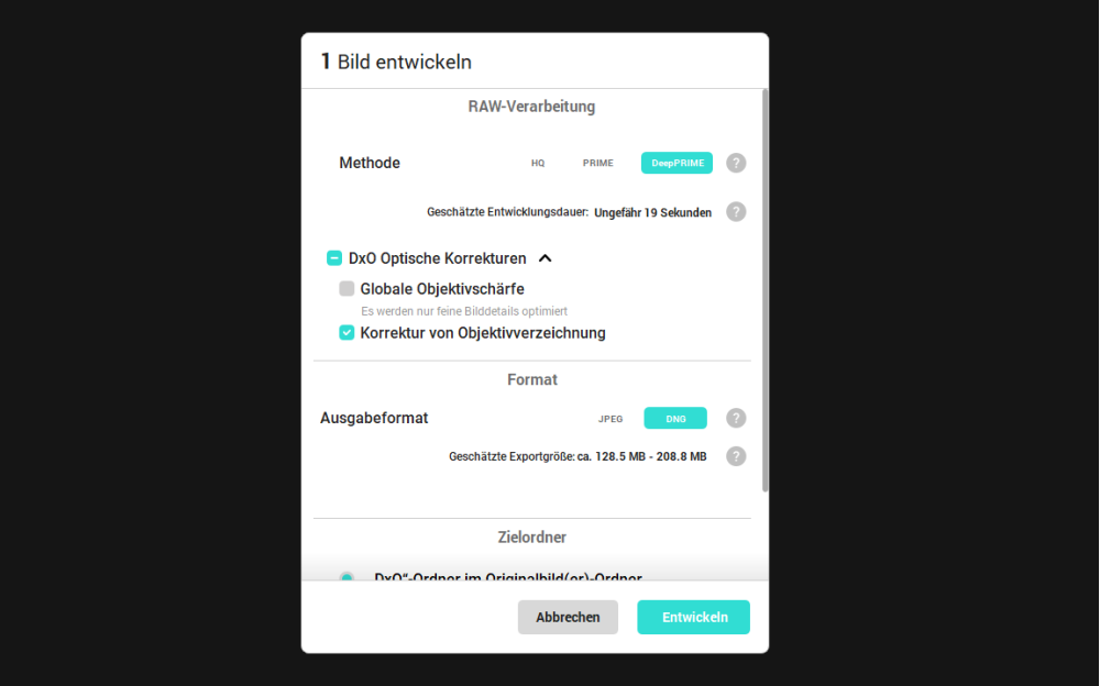 Das DxO PureRAW Modul.