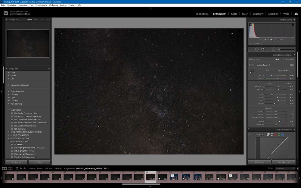How to edit images of the stars in Lightroom.
