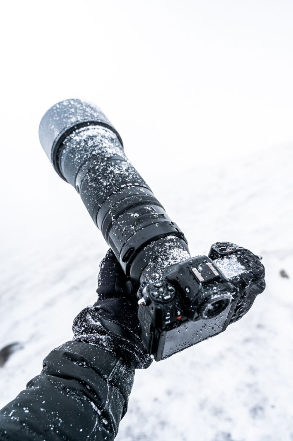 Das Nikon Z 180-600 5.6-6.3 mit der Nikon Z 8 im Schneetreiben.